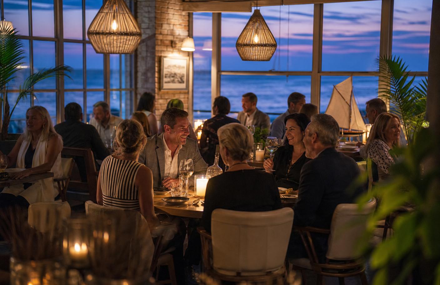 Guests dining inside Ocean & Oak